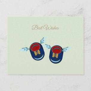 Postal Zapatos azules y rojos pequeños alados lindos