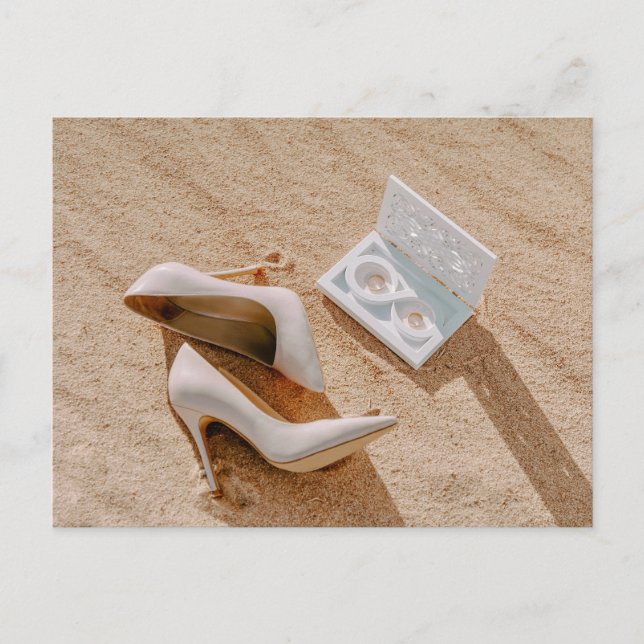 Postal Zapatos bodas y dos anillos bodas (Anverso)