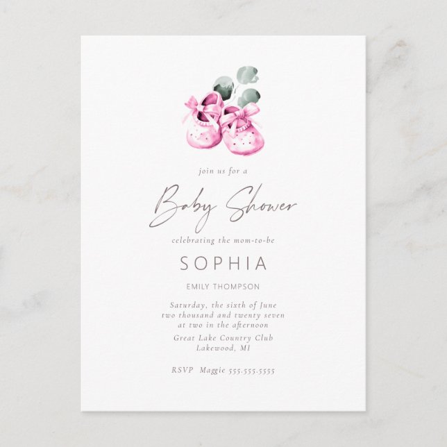 Postal Zapatos de bebé rosados delicados Baby Shower (Anverso)
