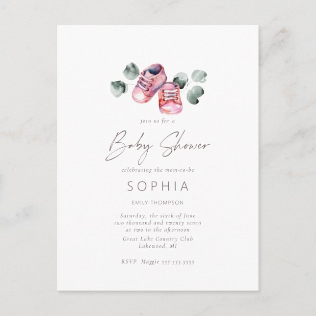 Postal Zapatos de bebé rosados delicados Baby Shower (Anverso)