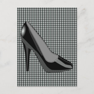 POSTAL ZAPATOS DE COLOR NEGRO - FONDO DE GINGHAM NEGRO