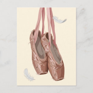 Postal Zapatos de punta de ballet vintage y plumas blanca