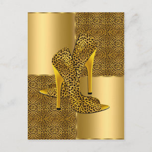 Postal Zapatos de tacón alto de leopardo dorado elegantes