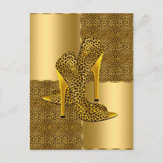 Postal Zapatos de tacón alto de leopardo dorado elegantes