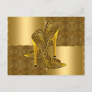 Postal Zapatos de tacón alto de leopardo dorado elegantes