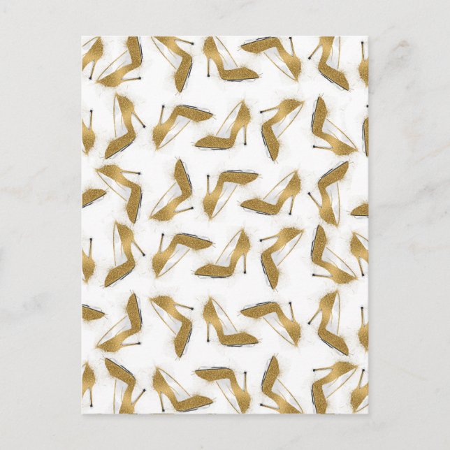 Postal Zapatos de tacón alto de purpurina de oro de moda  (Anverso)