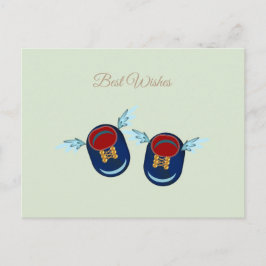 Postal Zapatos pequeños alados lindos en azul y rojo