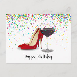 Postal Zapatos Rojos Y Vino Rojo