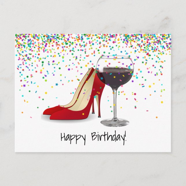 Postal Zapatos Rojos Y Vino Rojo (Anverso)