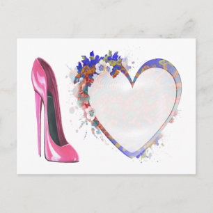 Postal Zapatos rosados y regalos para el corazón