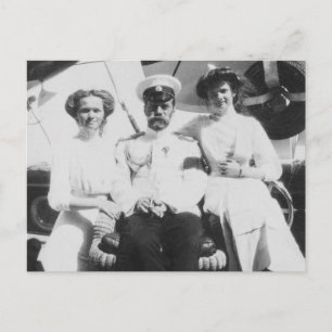 Postal Zar de Rusia con Olga y Tatiana Romanov