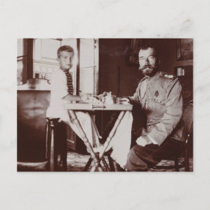 Postal Zar Nicolás de Rusia y Tsarevitch Alexis Romanov