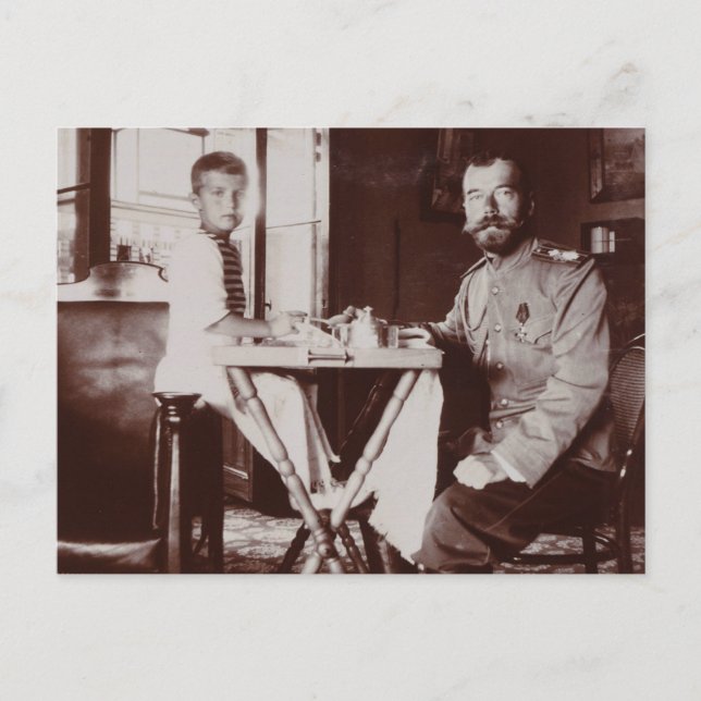 Postal Zar Nicolás de Rusia y Tsarevitch Alexis Romanov (Anverso)