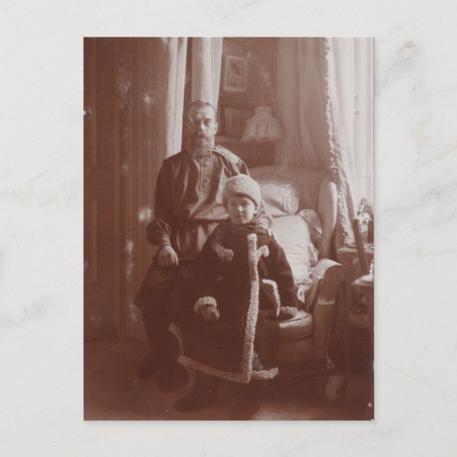 Postal Zar Nicolás de Rusia y Tsarevitch Alexis Romanov (Anverso)