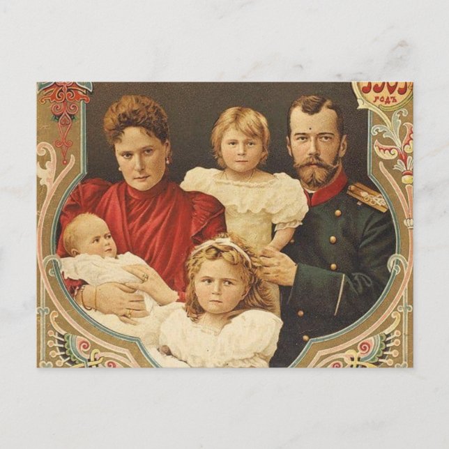 Postal Zar y sarina de Rusia con tres hijas (Anverso)