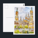 Postal Zaragoza España Famoso lugar de viajes acuarela<br><div class="desc">Zaragoza España Famoso lugar de viajes Esqueta acuático</div>