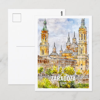 Postal Zaragoza España Famoso lugar de viajes acuarela