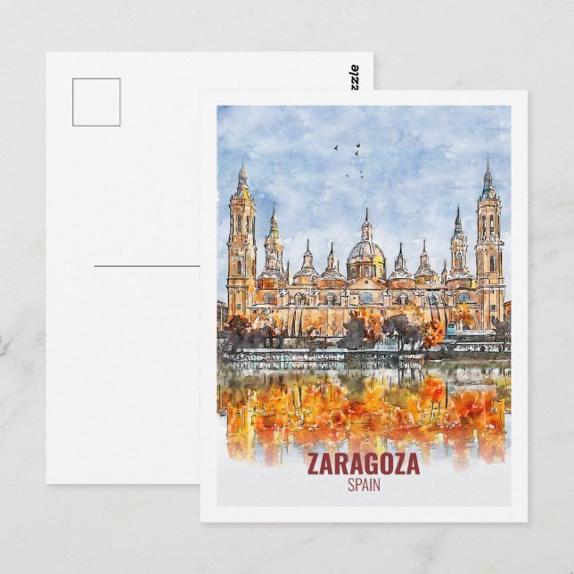 Postal Zaragoza España Famoso Sketch acuático de viajes (Anverso / Reverso)
