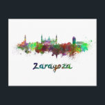 Postal Zaragoza skyline in watercolor<br><div class="desc">Zaragoza skyline in watercolor splatters with clipping path</div>