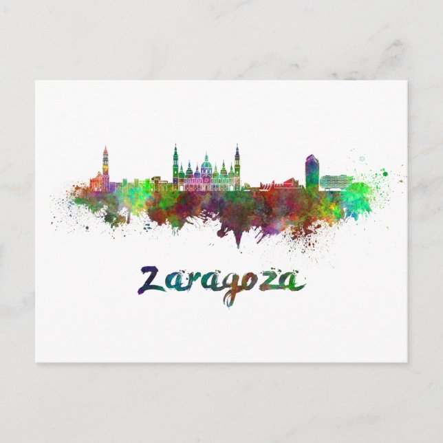 Postal Zaragoza skyline in watercolor (Anverso)