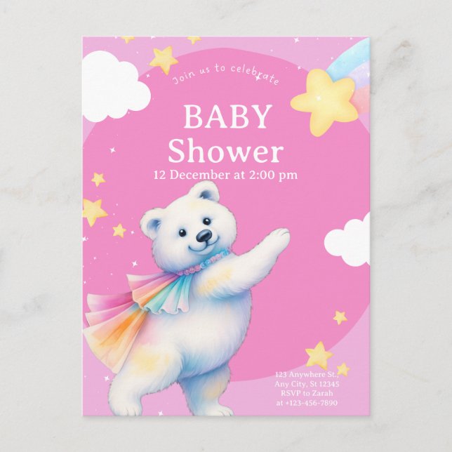 Postal Zarah the Dancing Polar Bear Baby Shower (Anverso)