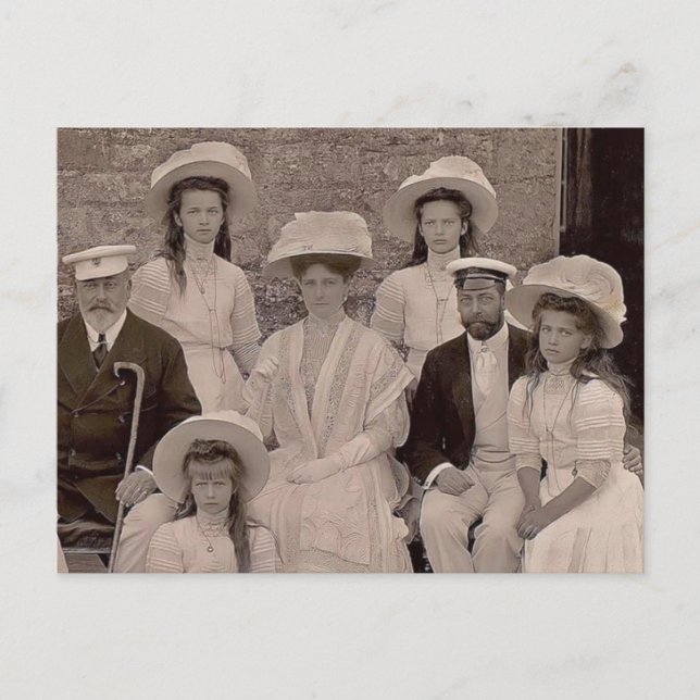 Postal Zarinas de Rusia con OTMA y realeza de Inglaterra  (Anverso)