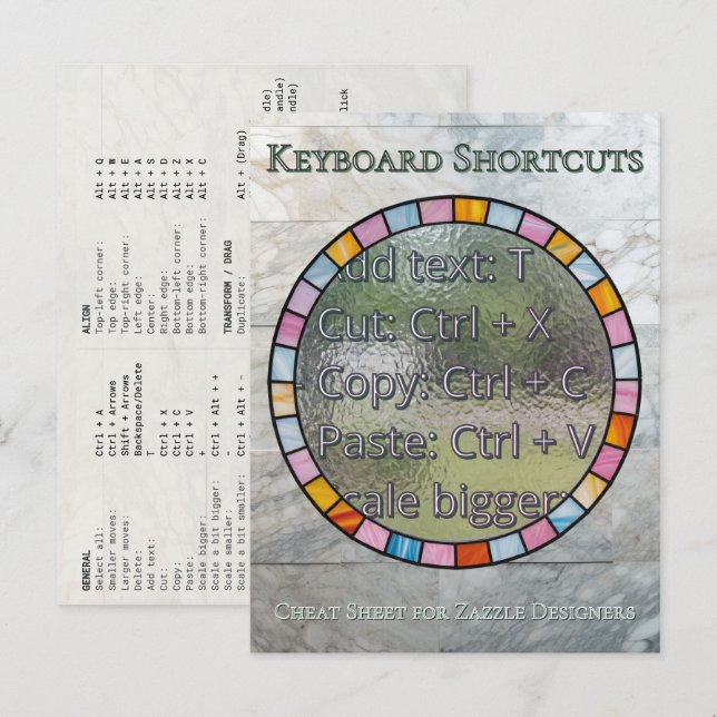 Postal Zazzle Designer Keyboard Shortcuts Reference Card (Anverso / Reverso)