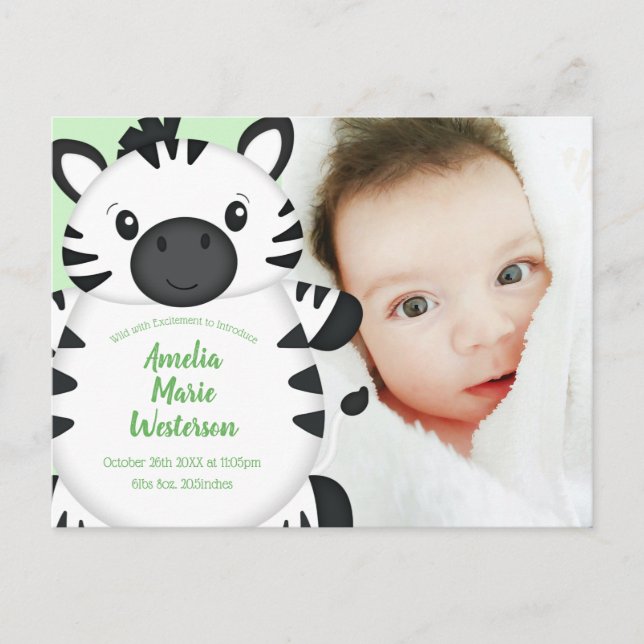 Postal Zebra Baby Shower (Anverso)