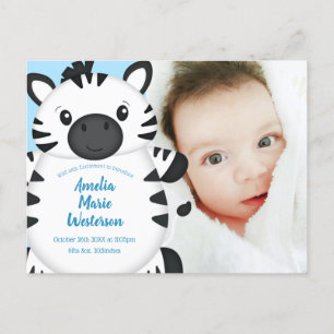 Postal Zebra Baby Shower Blue