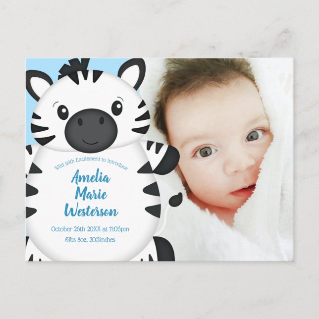 Postal Zebra Baby Shower Blue (Anverso)