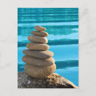Postal Zen stone blue tower water with postcard