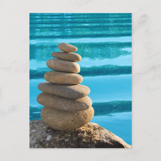 Postal Zen stone blue tower water with postcard (Anverso)