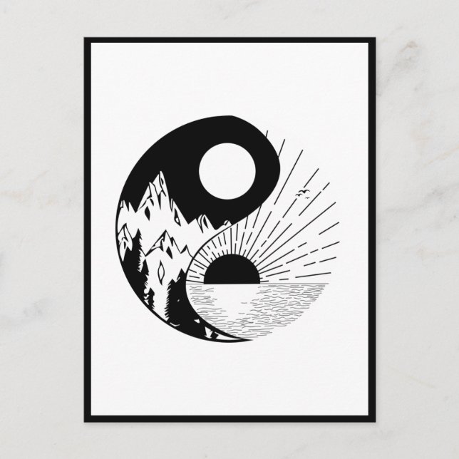 Postal Zen Yin Yang Blanco negro (Anverso)