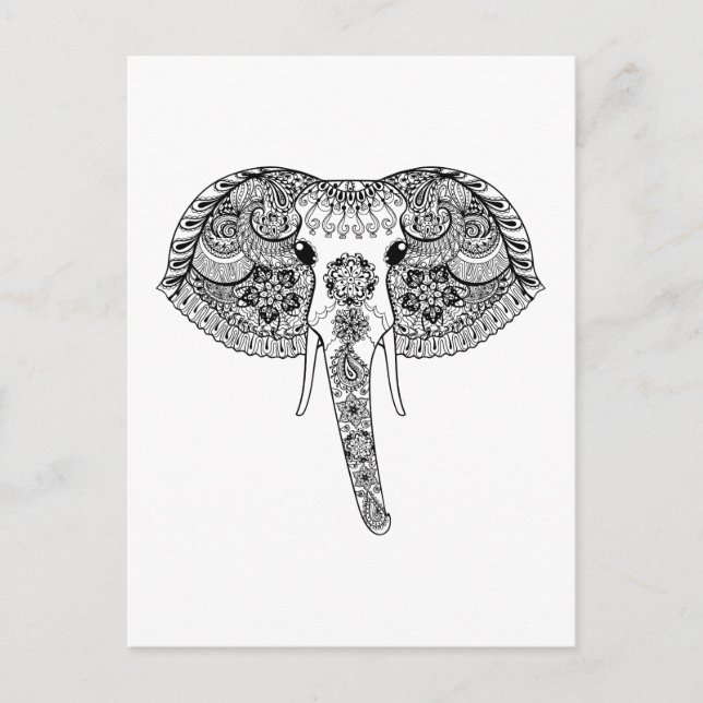 Postal Zentangle inspiró al elefante indio (Anverso)