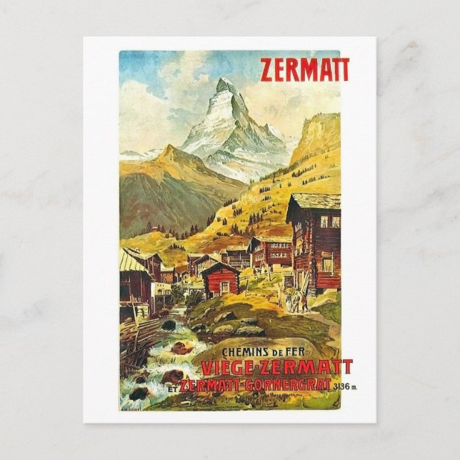 Postal Zermat, cima de montaña, Suiza, cosecha de verano (Anverso)
