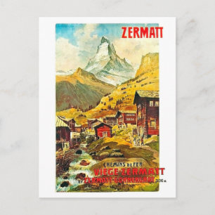 Postal Zermat, pico de montaña, Suiza, vintage de verano