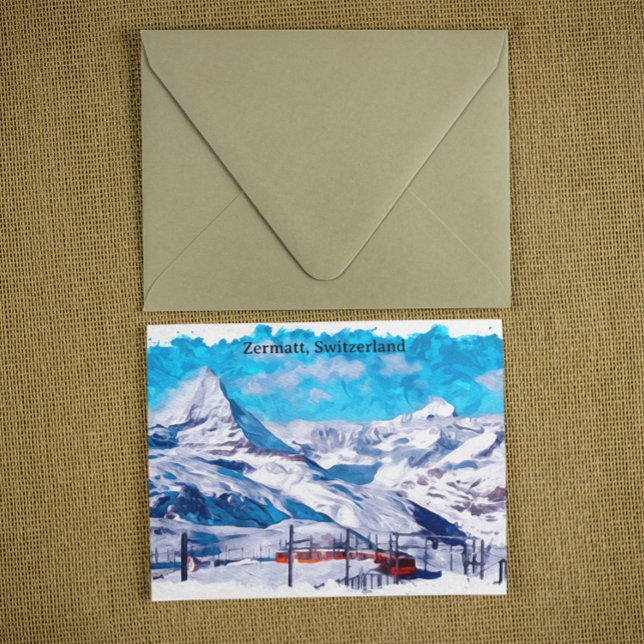 Postal Zermatt Suiza Alpes suizos Paisaje Invierno (colorful zermatt switzerland winter postcard)