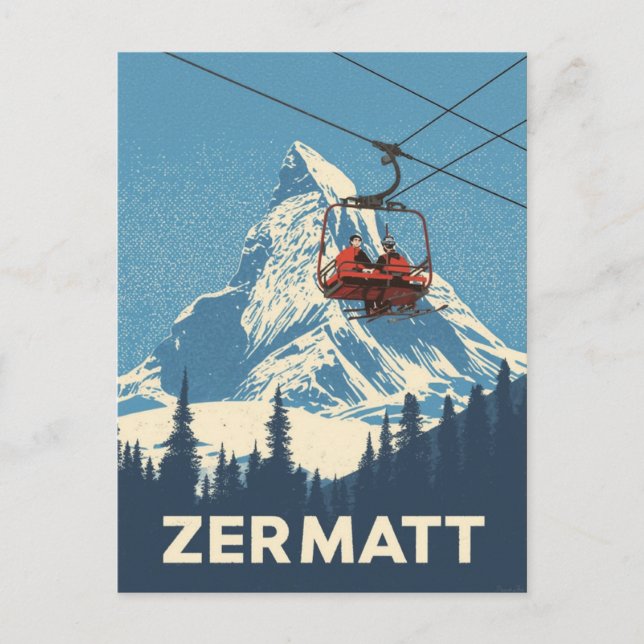 Postal Zermatt Suiza Viaje de Esquí (Anverso)