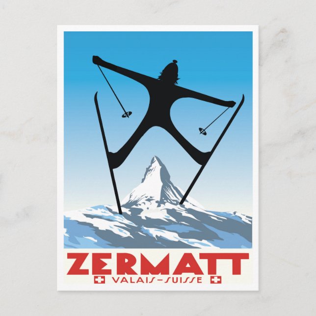 Postal Zermatt, Valais, Suisse, Ski (Anverso)