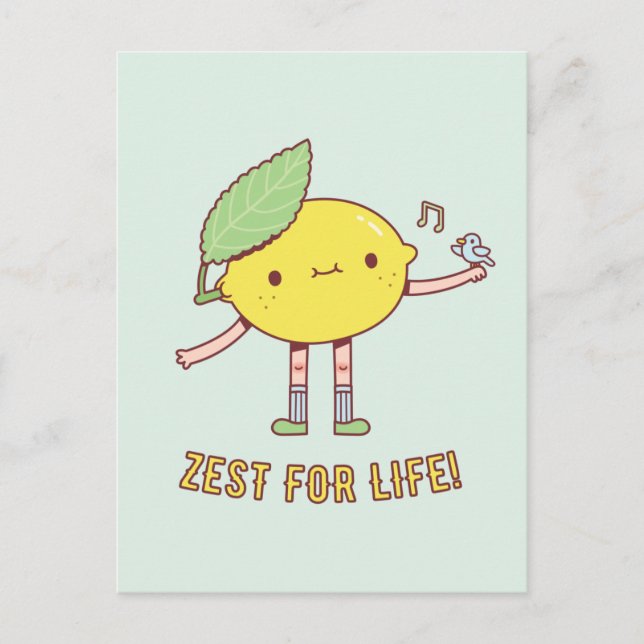 Postal Zest for Life Cute Lemon and Bird Positive (Anverso)