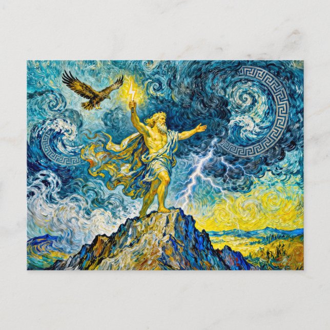 Postal Zeus on Stormy Rocks with Lightning Bolt and Eagle (Anverso)