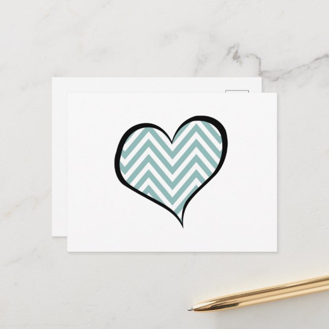 Postal Zigzag Azul, Chevron Azul, Patrón Zigzag, Corazón (Anverso/Reverso In Situ)