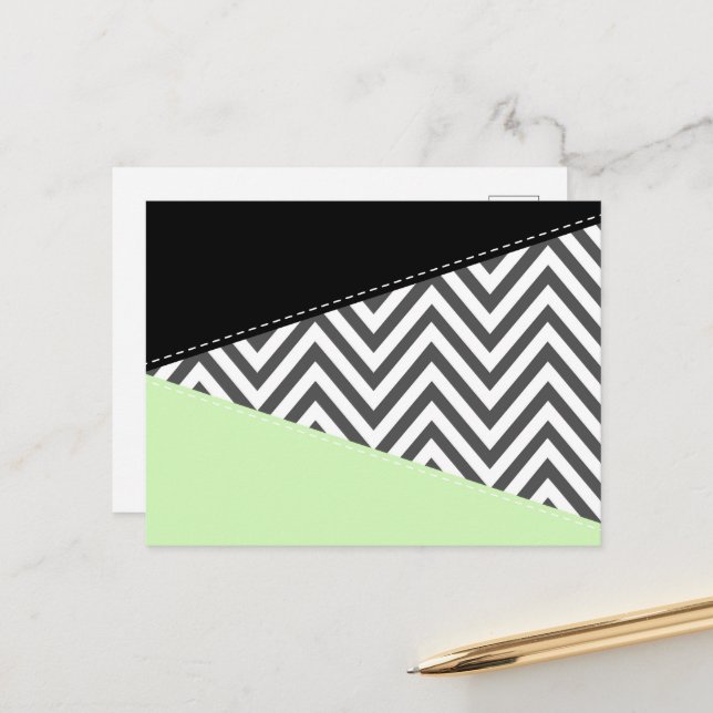 Postal Zigzag gris, Chevron gris, Patrón de zigzag, Menta (Anverso/Reverso In Situ)