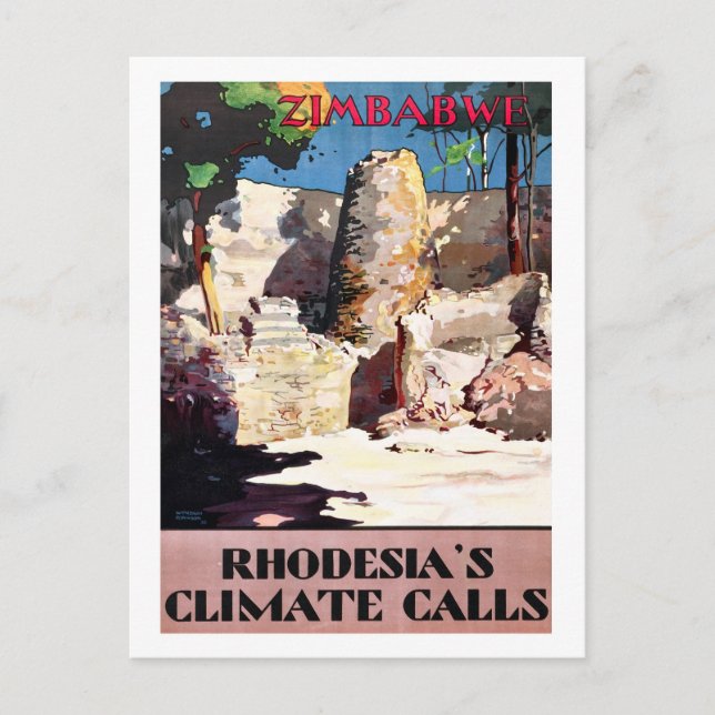 Postal Zimbabue, las llamadas climáticas de Rodesia, cose (Anverso)