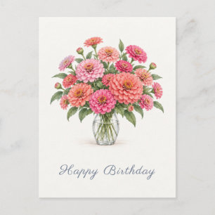 Postal Zinnia Coral Rosa Cumpleaños