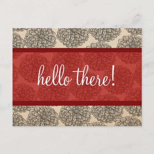 Postal zinnia roja vintage (Anverso)