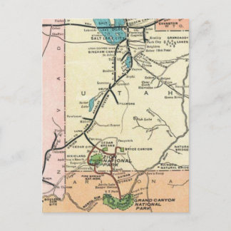 Postal Zion - Gran Cañón Mapa Antiguo