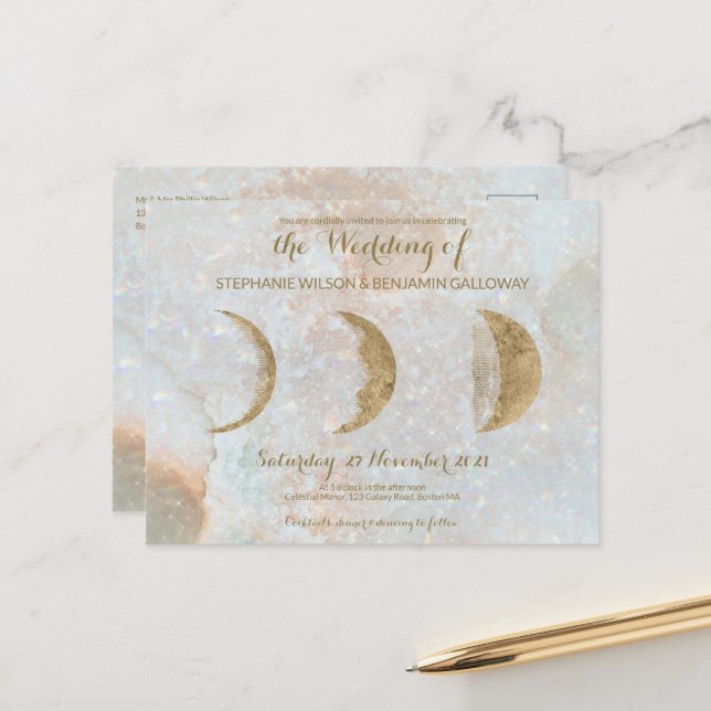 Postal Zodiac Moon Ice Blue Celestial Gold (Anverso/Reverso In Situ)