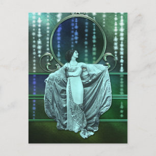 Postal Zohara: Mujer Art Deco en Aqua y Green