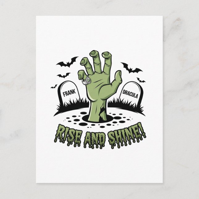 Postal Zombie Hand Rising Halloween Diseño divertido y es (Anverso)